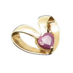 925 Sterling Silver Vintage Prong Set Ruby Gold Plated Heart Pendant PT17924