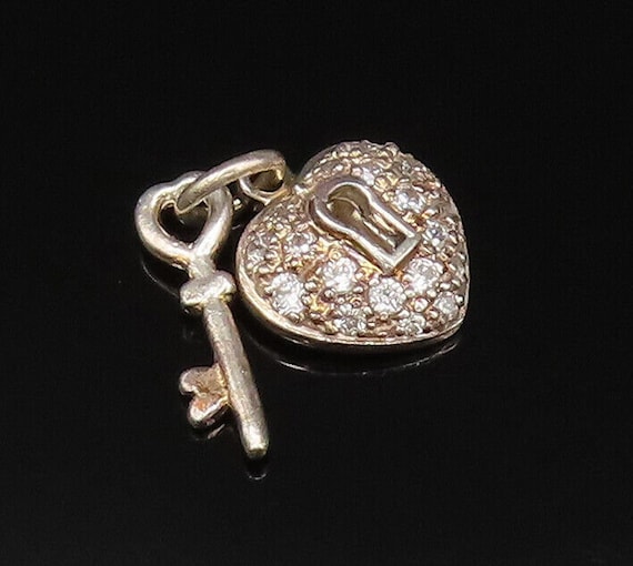 925 Silver - Vintage Topaz Love Heart Lock & Key … - image 1