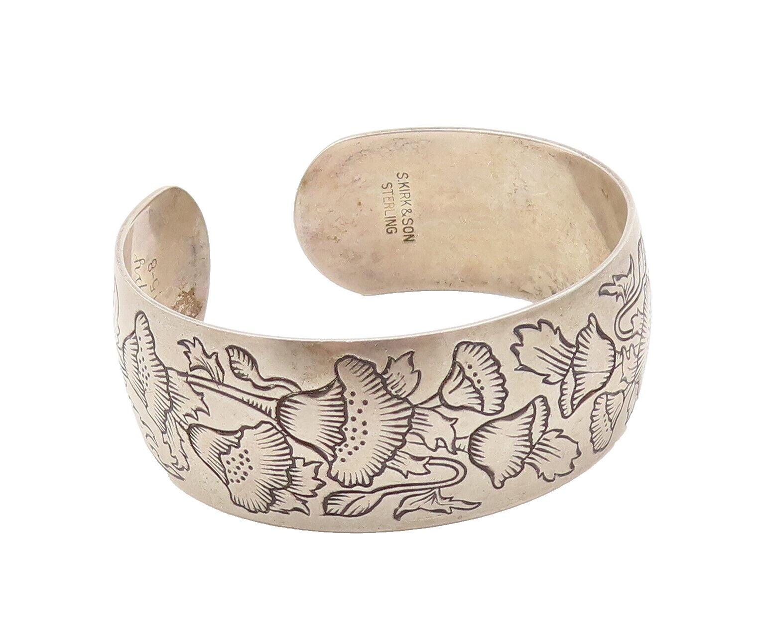 S. KIRK & SON 925 Silver Vintage Floral Etched Broad Band Bracelet BT10140