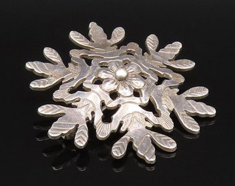 925 Sterling Silver - Vintage Floral Cutout Dome Brooch Pin - BP9565