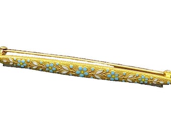 14K GOLD Vintage Antique Enamel Floral Pattern Bar Brooch Pin GB055