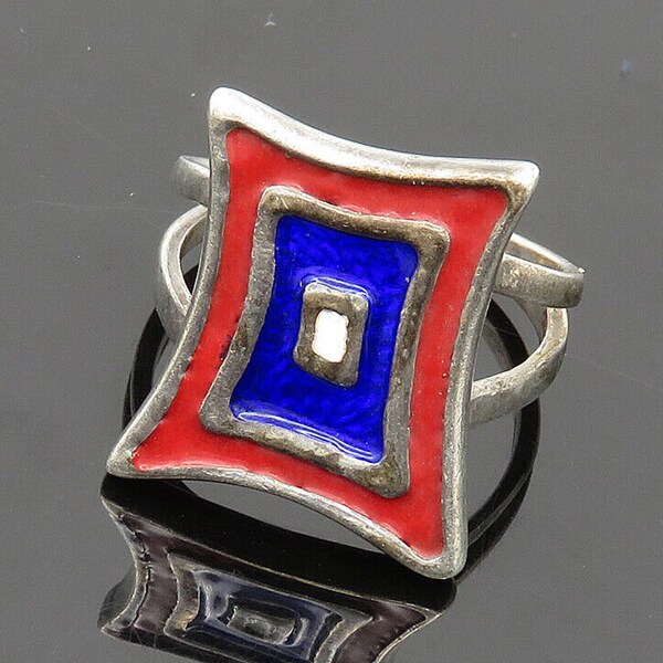 SEZGIN 925 Sterling Silver - Vintage Enamel Coated Band Ring Sz 8.5 - RG20075