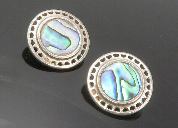 925 Sterling Silver - Vintage Abalone Shell Round… - image 1