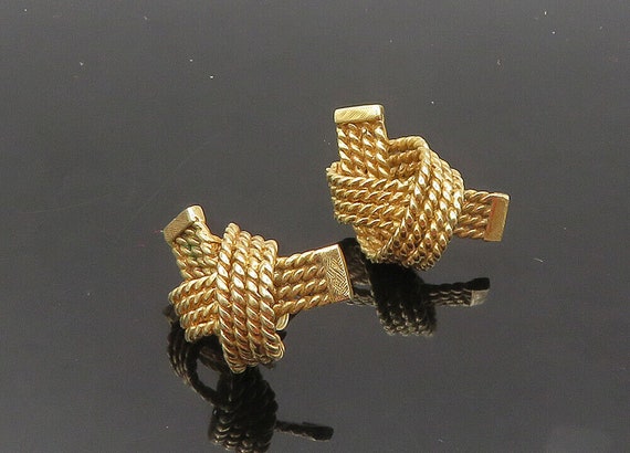 14K GOLD - Vintage Shiny Rope Twist Tied Knot Dro… - image 3