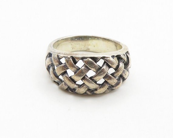 925 Sterling Silver - Vintage Basket Weaved Dome … - image 2