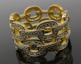 Plata de ley 925 - Anillo de banda chapado en oro con diamantes genuinos Sz 8 - RG11879