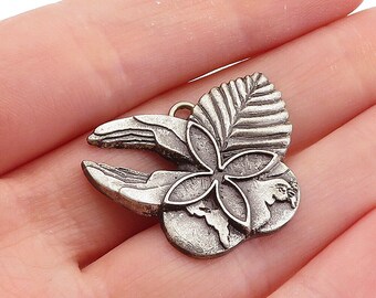 925 Sterling Silver - Vintage Oxidized Floral Leaf Design Brooch Pin - BP2124