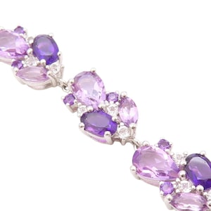 925 Sterling Silver Vintage Bracelet Designer Multi Cut Amethyst & Topaz BT11147