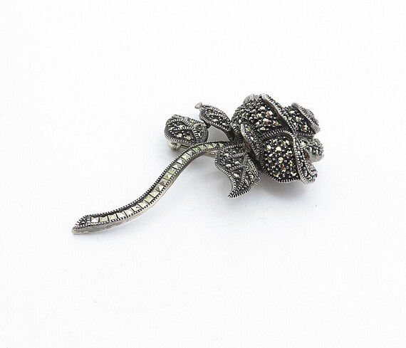 JUDITH JACK 925 Silver - Vintage Marcasite Rose F… - image 2