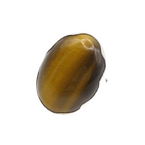 925 Sterling Silver Vintage Tiger&#39;s Eye Oval Cocktail Ring Sz 7.5 RG15205
