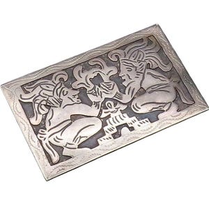 GUATEMALA 925 Silver Vintage Carved Warriors Quetzal Brooch Pin BP9881