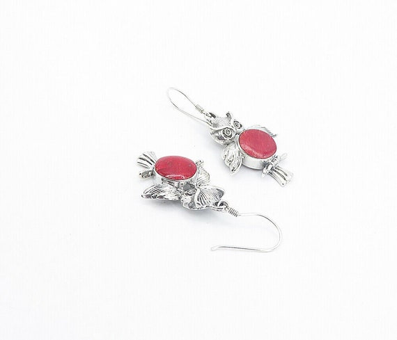 925 Sterling Silver - Vintage Red Sponge Coral Ow… - image 3