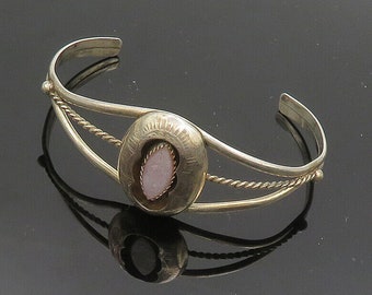 NAVAJO 925 Silver - Vintage Pink Mother Of Pearl Twist Cuff Bracelet - BT8058