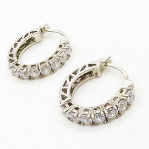 925 Sterling Silver Vintage Cubic Zirconia Round Shiny Hoop Earrings EG9668