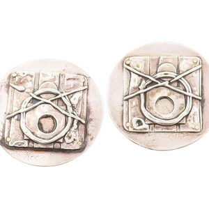 925 Sterling Silver Vintage Earrings Designer Brutalist Carved EG13509