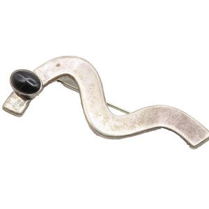 MEXICO 925 Sterling Silver Vintage Black Onyx Modernist Brooch Pin BP4925