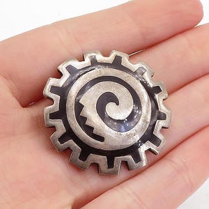 MEXICO 925 Sterling Silver Vintage Black Onyx Pattern Brooch Pin BP2108