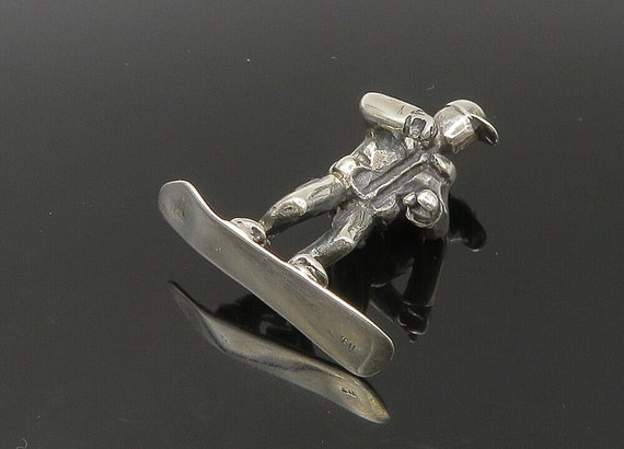 925 Sterling Silver - Vintage Shiny Snowboarder S… - image 3