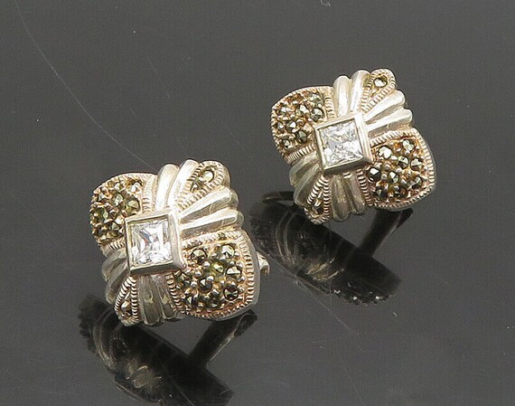 JUDITH JACK 925 Silver Vintage Cubic Zirconia Marcasite Earrings