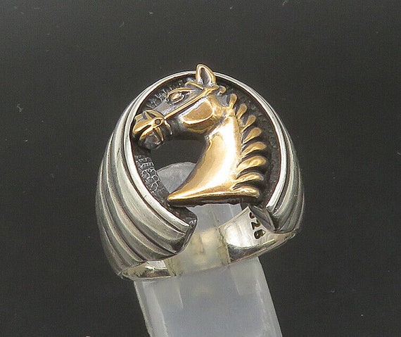 925 Silver - Vintage 2 Tone Horse Head & Shoe Lar… - image 1