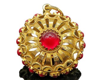 18K GOLD Vintage Victorian Red Stone Heavy Drop Pendant GP136