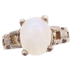925 Sterling Silver Vintage Ring Modernist Gemstone Beads & CZ Sz 6 RG33131
