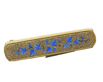 14K GOLD Vintage Antique Enamel Floral Pattern Shiny Brooch Pin GB057