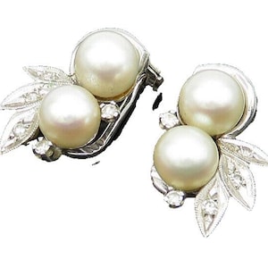 14K GOLD Vintage Genuine Diamonds & Pearls Victorian Dangle Earrings GE019