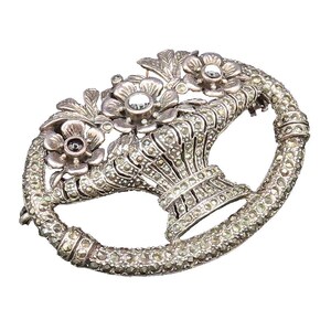 925 Silver Vintage Black Onyx & Marcasite Flower Bouquet Brooch Pin BP9717