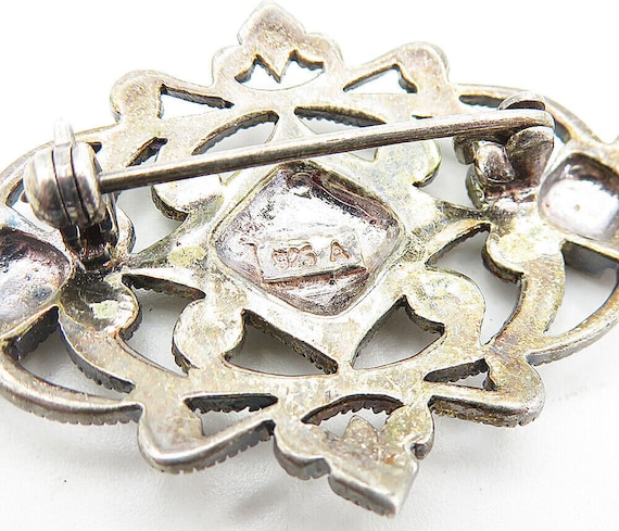 925 Sterling Silver - Vintage Victorian Marcasite… - image 5