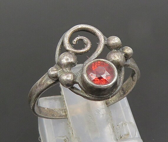 925 Sterling Silver - Vintage Beaded Spiral Red S… - image 1