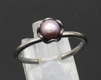 PANDORA 925 Silver - Vintage Blue Pearl Dark Tone Band Ring Sz 9 - RG20889