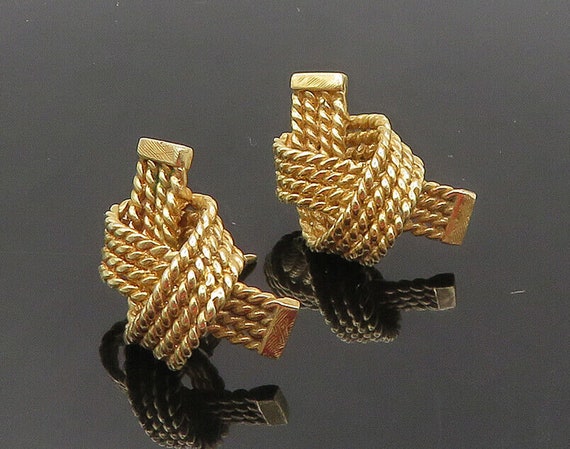 14K GOLD - Vintage Shiny Rope Twist Tied Knot Dro… - image 1