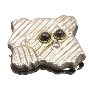 MEXICO 925 Silver Vintage Black Onyx Eyes Puppy Dog Face Brooch Pin BP7762