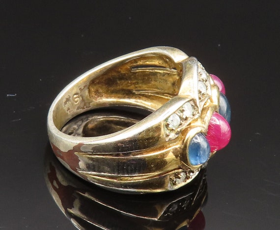 925 Sterling Silver - Vintage Ruby Sapphire & Top… - image 4