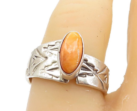 LP NAVAJO 925 Silver Vintage Coral Etched Pattern Band Ring