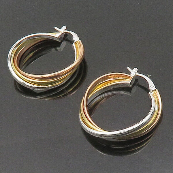 JACMEL 925 Sterling Silver - Vintage Shiny Two Tone Round Hoop Earrings - EG9634