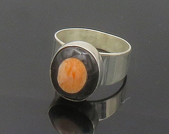 DTR JAY KING Argent 925 - bague de cocktail vintage en onyx et corail taille 8,5 - RG12184