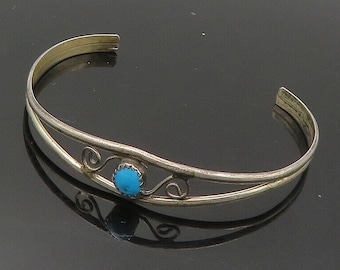 NAVAJO 925 Plata de ley - Pulsera de puño de remolino abierto turquesa vintage - BT6750