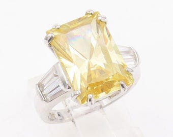 925 Sterling Silver Vintage Ring Solid Large Rectangle Cut
