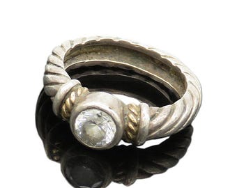 925 Silver & 14K GOLD Vintage Cubic Zirconia Twist Band Ring