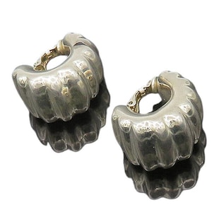 925 Sterling Silver Vintage Hollow Fluted Non Pierce JHoop Earrings EG9779