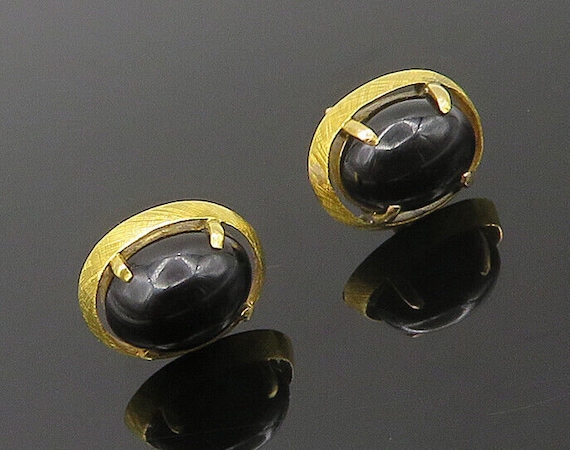 14K GOLD - Vintage Cabochon Cut Black Onyx Oval S… - image 1