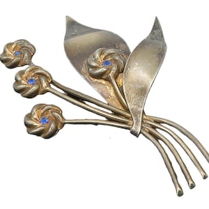 925 Sterling Silver Vintage Petite Blue Topaz Flowers Brooch Pin BP5645