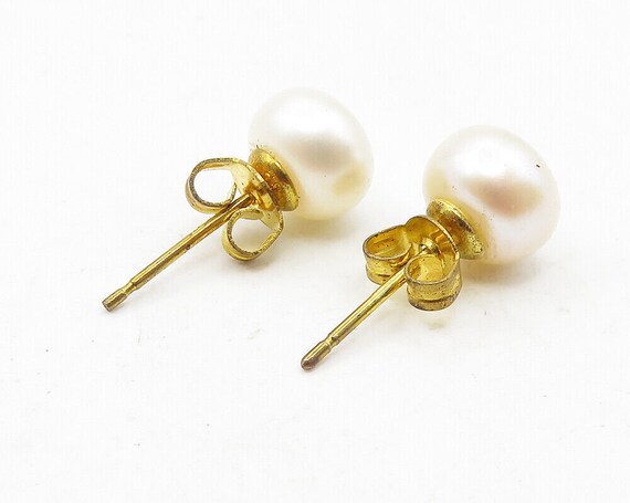 925 Sterling Silver - Petite Pearl Shiny Gold Pla… - image 4