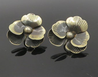 925 Sterling Silver - Vintage Oxidized Flower Motif Non Pierce Earrings - EG4641