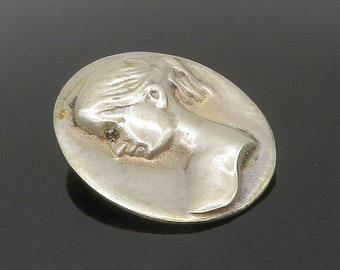 925 Sterling Silver - Vintage Modernist Woman Face Brooch Pin - BP6468