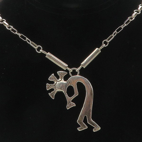 Glenn & Irene Sandoval Navajo 925 Silver - Vintage Kokopelli Necklace - Ne1868