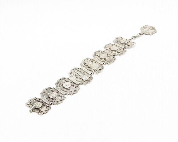 FRANCE 925 Silver Vintage Shiny French Landmarks Panel Chain
