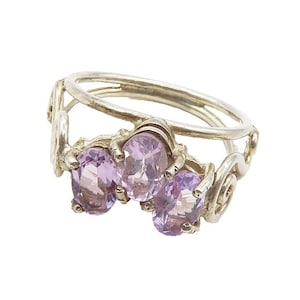 925 Silver Vintage Prong Set Amethyst Petite Swirl Band Ring Sz 4.5 RG19833